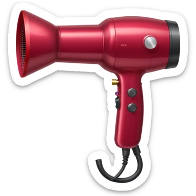 burgundy blow dryer with a ribbon sticker