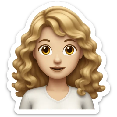 White girl with wavy long light brown hair and bangs sticker
