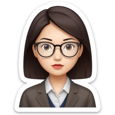 female asian quant trader, dark brown hair, with glasses sticker