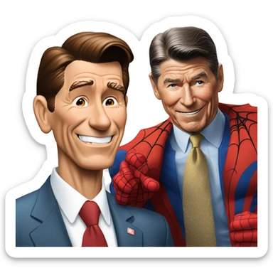 Ronald Reagan dapping up Spider-Man  sticker