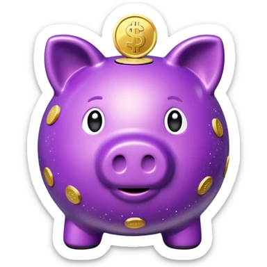 money in a glitter purple piggy bank sticker