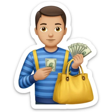 создай невероятно реалистичного украинца вора с большим мешком с деньгами в сине-желтых цветах sticker
