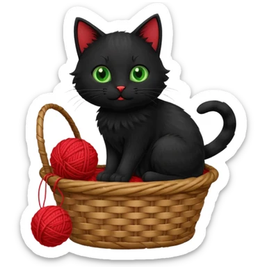 A playful black cat in a basket edge, playing with a yarn ball. sticker