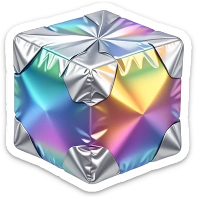 Iridescent tin foil cube sticker