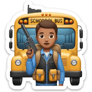Person with gun on school bus sticker