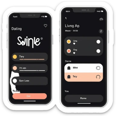 dating app swipe interface on phone but with living room designs instead of people profiles, with swipe left and right indicators sticker