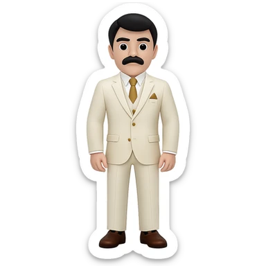 Make the man more manly with black hair and a mustache, full body. The style should resemble emoji style with a transparent background. sticker