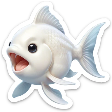 Cinematic Cute Yawning White Goldfish Portrait Emoji, Head tilted slightly with a dramatic, wide-open yawn, showcasing a smooth, pure white body with graceful, flowing fins, eyes barely open in drowsy contentment, Simplified yet irresistibly adorable features, highly detailed, glowing with a soft, cozy glow, high shine, relaxed yet expressive, stylized with a touch of whimsy, bright and endearing, soft glowing outline, capturing the essence of a sleepy yet affectionate goldfish, so drowsy it feels like it could float out of the screen and curl up for a nap! sticker