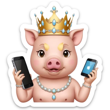  rich princess pig scrolling an ornate cell phone sticker