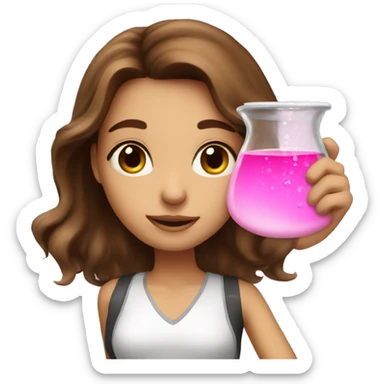 beautiful girl with brown hair doing pink chemistry  sticker