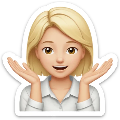 Happy blonde girl with eyes closed and mouth wide open and hands cupped around her neck - her eyes are squinty with excitment mo sticker