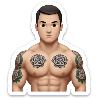 tattoo man, white skintone, more highlight the tattoo, body builder, tatto on chest. sticker