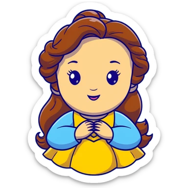 Disney Princess Belle from Beauty and the Beast with brown hair and face with freckles, yellow dress sticker