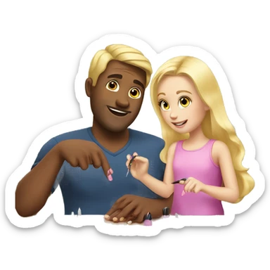 blonde daughter gives blonde dad a manicure sticker