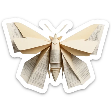 Moth made out of a book, book, newspaper, origami sticker