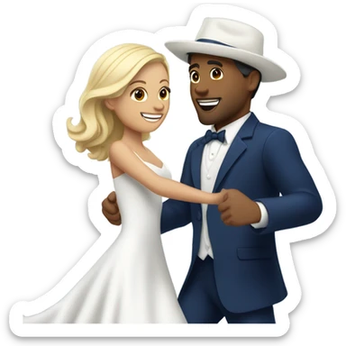 Puerto rican beard short hair with blue hat and navy blue suit first dance with blond long hair girl with white  wedding dress  sticker