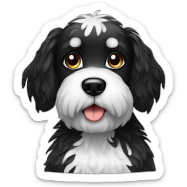 Sitting Hairy Black wet dog with white stripes sticker