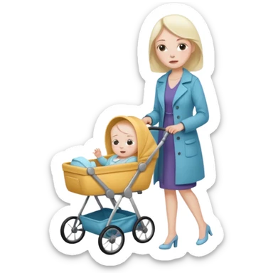 exhausted lady shopping with baby sticker