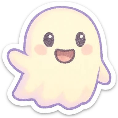 cartoon ghost emoji, pastel-toon style, cute and friendly, no background sticker