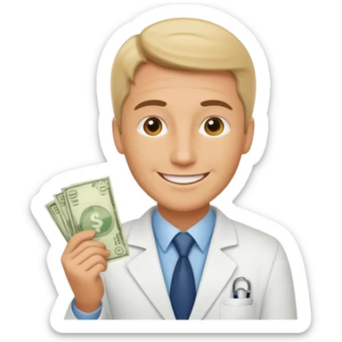 Happy CEO investing money to a hospital sticker