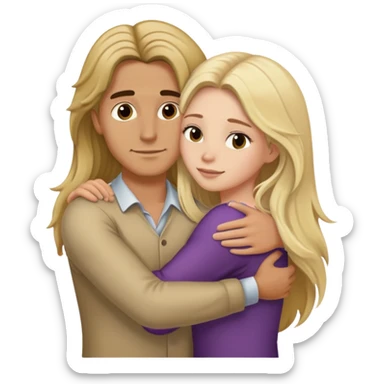 Long haired Blonde woman hugging a tan long haired, brunette man sticker