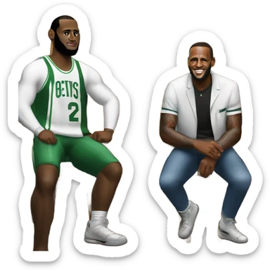 LeBron sitting at a bar with Larry bird sticker