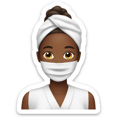 Woman with brown skin. Putting on skincare sheet mask on her face. sticker