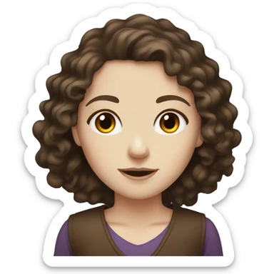 White girl with pale skin and brown eyes and dark brown curly long hair  sticker