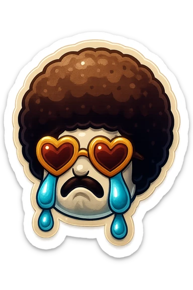 White circle face, afro, heart glasses, Crying with large tears, sobbing, lip quiver sticker