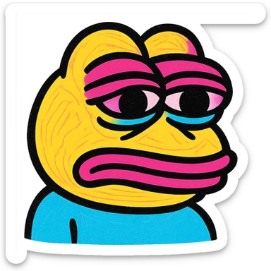 pepe the frog with a sad face expression in pop mart style sticker