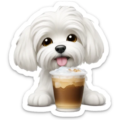Maltese dog with iced coffee sticker