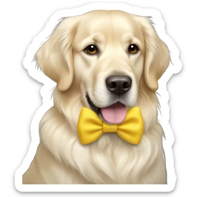 English cream golden retriever with yellow bow sticker