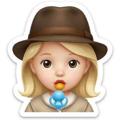 a baby girl with pacifier and fedora sticker