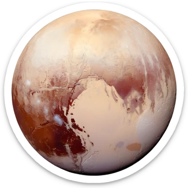 Pluto as a planet, 3D style, detailed icy texture, faint atmosphere, stars in background sticker