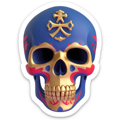 skull decorated in New Orleans Pelicans basketball team colors - navy blue, gold, and red sticker