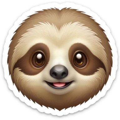 Cinematic Cute Sloth Portrait Emoji, Head tilted playfully and inquisitively, with a delightfully relaxed expression accented by a soft, fuzzy Fur and round, sparkling eyes filled with charm, Simplified yet irresistibly adorable features, highly detailed, glowing with a warm, gentle glow, high shine, affectionate and laid-back, stylized with a touch of whimsical laziness, bright and endearing, soft glowing outline, capturing the essence of a mischievous yet loving sloth that seems as if it could slowly dangle out of the screen into your arms! sticker