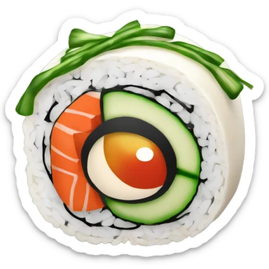 sushi roll with green onion and sriracha on top sticker