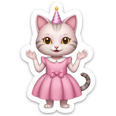 happy girl cat wearing a birthday dress sticker