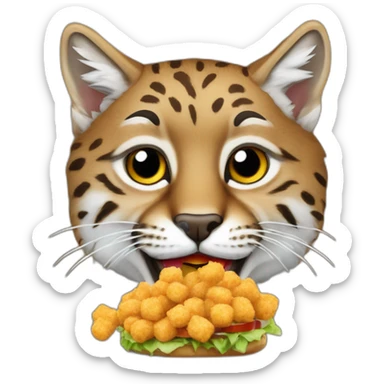 Bobcat eating a cheeseburger with a side of tater tots sticker