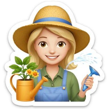 woman gardener with watering pot sticker