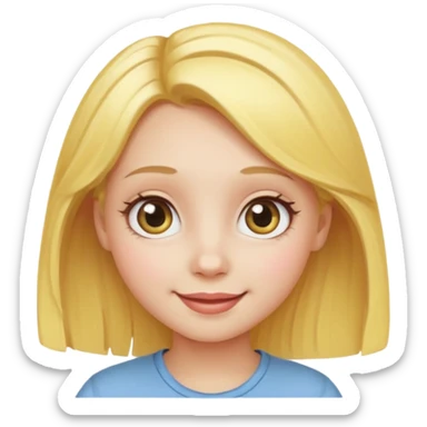 blonde girl, round face, big eyes, yellow hair, smiling sticker