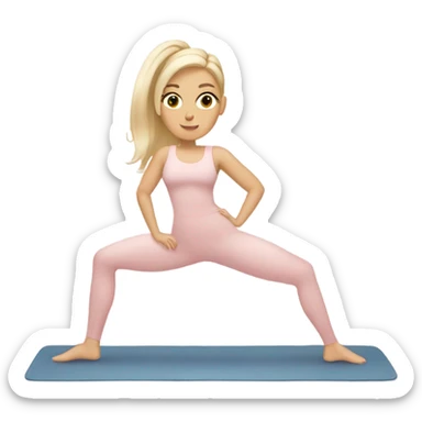 A blonde white Pilates girl in light pink clothes with beige fitness mat sticker