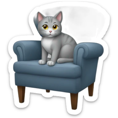 Grey cat sitting in a comfy chair  sticker