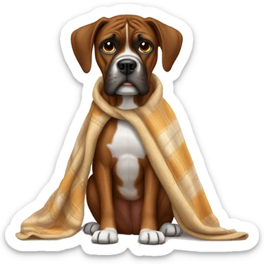 Brown Boxer dog with a blanket around him  sticker