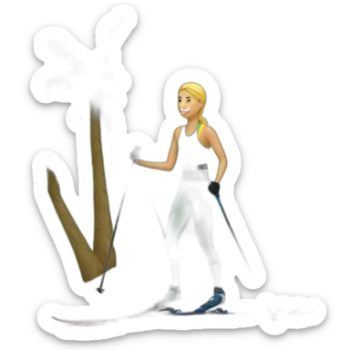 cross country skier with palm trees on dress sticker