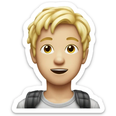 Boy longe blonde hair chewing bubble gum sticker