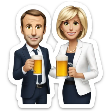 Emanuel macron qui boit une bière avec Brigitte Macron  sticker