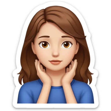 girl with brown hair and with hands on her neck sticker