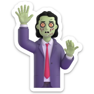 zombie with one hand reaching up and dark black hair sticker
