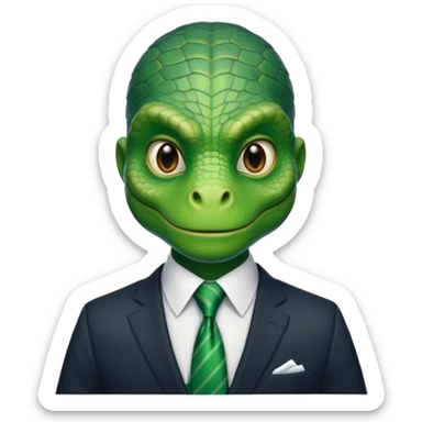 reptilian in a business suit with a tie sticker